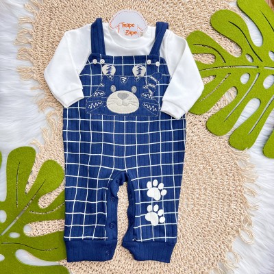 Conj. Body Manga Longa e Jardineira Tigrinho - Marinho